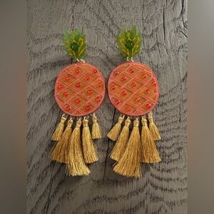 Mercedes Salazar Golden Tropical Pineapple Tassel Earrings